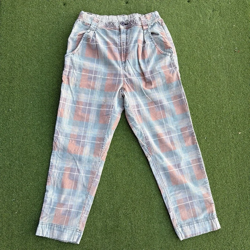 Free People Women's Plaid Pants Elastic Waist Pockets Baggy Harem Boho Size XS